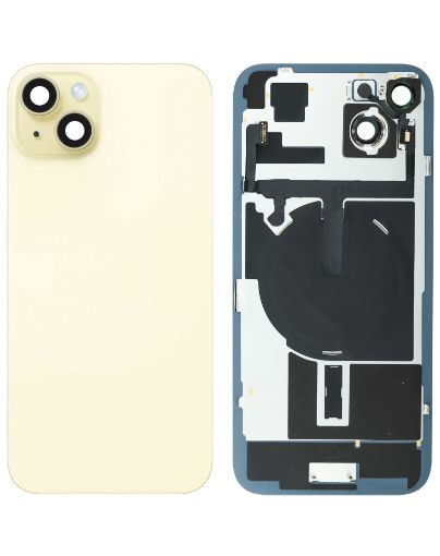 Back Glass with Frame and Wireless NFC Charging Flex and MagSafe Magnet for iPhone 15 Plus - YELLOW