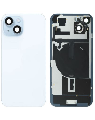 Back Glass with Frame and Wireless NFC Charging Flex and MagSafe Magnet for iPhone 15 - BLUE