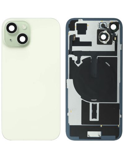 Back Glass with Frame and Wireless NFC Charging Flex and MagSafe Magnet for iPhone 15 - GREEN