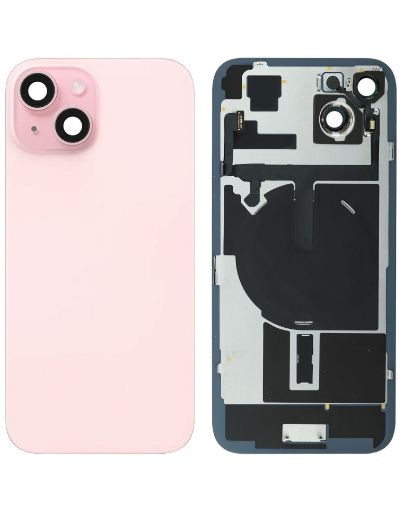 Back Glass with Frame and Wireless NFC Charging Flex and MagSafe Magnet for iPhone 15 - PINK