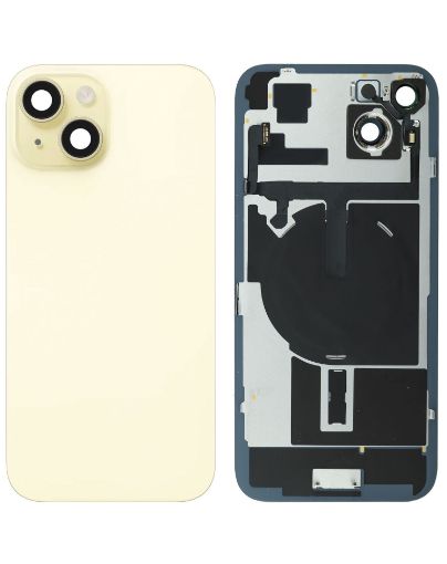 Back Glass with Frame and Wireless NFC Charging Flex and MagSafe Magnet for iPhone 15 - YELLOW
