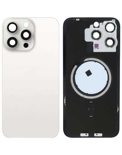 Back Glass with Frame and MagSafe Magnet for iPhone 15 Pro Max - WHITE TITANIUM
