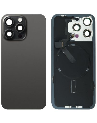 Back Glass with Frame and Wireless NFC Charging Flex and MagSafe Magnet for iPhone 15 Pro Max - BLACK TITANIUM