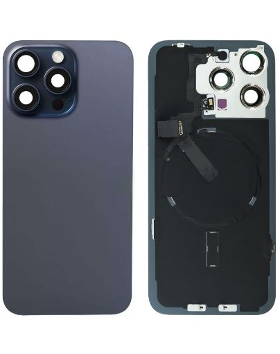 Back Glass with Frame and Wireless NFC Charging Flex and MagSafe Magnet for iPhone 15 Pro Max - BLUE TITANIUM