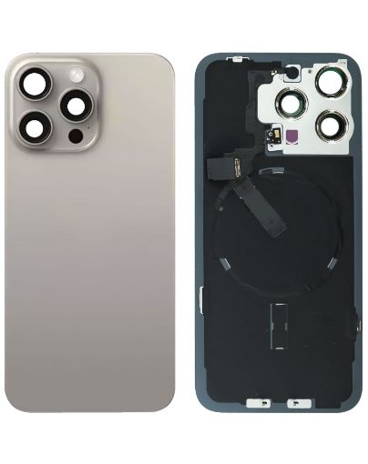 Back Glass with Frame and Wireless NFC Charging Flex and MagSafe Magnet for iPhone 15 Pro Max - NATURAL TITANIUM