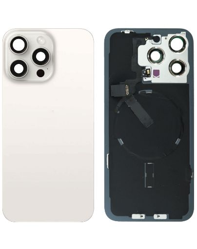 Back Glass with Frame and Wireless NFC Charging Flex and MagSafe Magnet for iPhone 15 Pro Max - WHITE TITANIUM