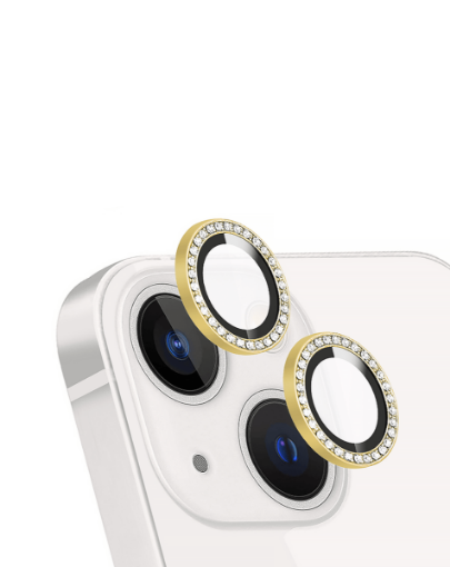 Diamonds Metal Ring with HD Tempered Glass for iPhone 13 / 13 Mini - GOLD
