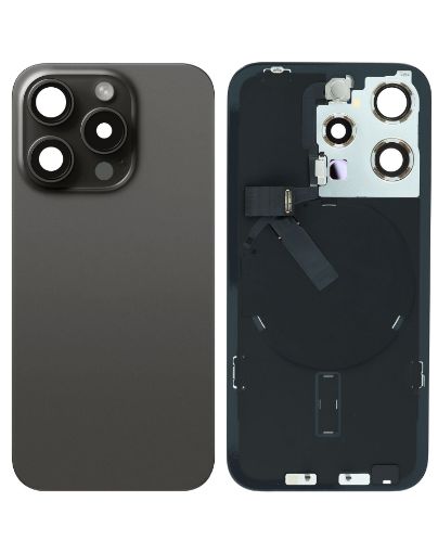 Picture of Back Glass (BLACK TITANIUM) (OEM Pull B Grade) with Frame and Wireless NFC Charging Flex and MagSafe Magnet for iPhone 15 Pro