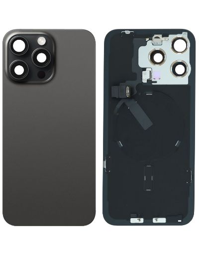Picture of Back Glass (BLACK TITANIUM) (OEM Pull B Grade) with Frame and Wireless NFC Charging Flex and MagSafe Magnet for iPhone 15 Pro Max