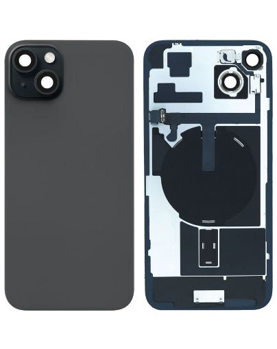 Picture of Back Glass (BLACK) (OEM Pull A Grade) with Frame and Wireless NFC Charging Flex and MagSafe Magnet for iPhone 15 Plus