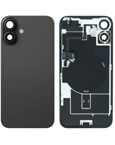 Picture of Back Glass (BLACK) (OEM Pull A Grade) with Frame and Wireless NFC Charging Flex and MagSafe Magnet for iPhone 16 Plus