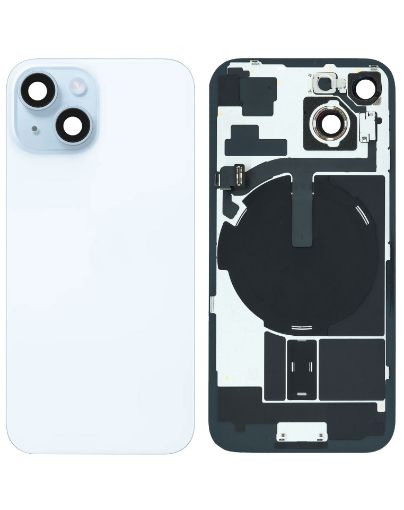 Picture of Back Glass (BLUE) (OEM Pull A Grade) with Frame and Wireless NFC Charging Flex and MagSafe Magnet for iPhone 15