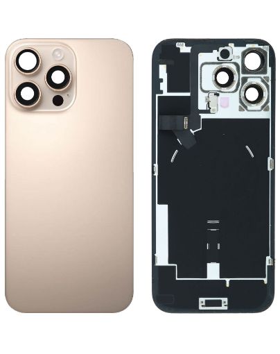 Picture of Back Glass (DESERT TITANIUM) (OEM Pull A Grade) with Frame and Wireless NFC Charging Flex and MagSafe Magnet for iPhone 16 Pro Max