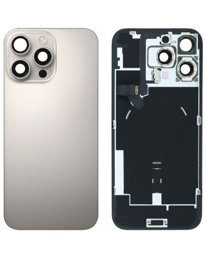 Picture of Back Glass (NATURAL TITANIUM) (OEM Pull A Grade) with Frame and Wireless NFC Charging Flex and MagSafe Magnet for iPhone 16 Pro Max