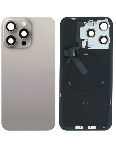 Picture of Back Glass (NATURAL TITANIUM) (OEM Pull B Grade) with Frame and Wireless NFC Charging Flex and MagSafe Magnet for iPhone 15 Pro Max