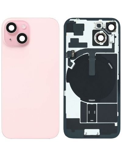 Picture of Back Glass (PINK) (OEM Pull B Grade) with Frame and Wireless NFC Charging Flex and MagSafe Magnet for iPhone 15