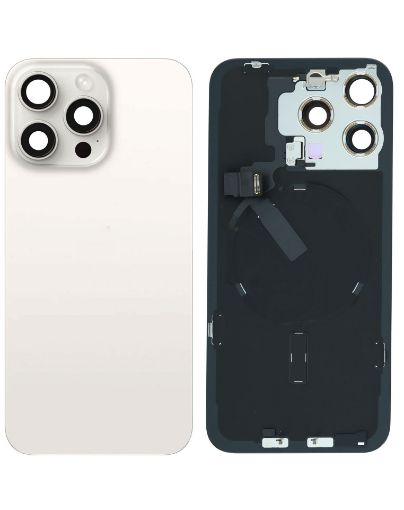 Picture of Back Glass (WHITE TITANIUM) (OEM Pull A Grade) with Frame and Wireless NFC Charging Flex and MagSafe Magnet for iPhone 15 Pro Max