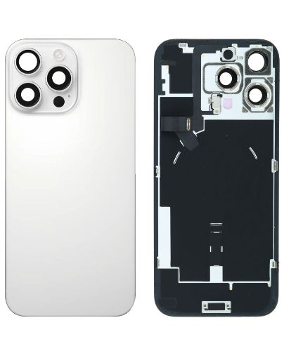 Picture of Back Glass (WHITE TITANIUM) (OEM Pull A Grade) with Frame and Wireless NFC Charging Flex and MagSafe Magnet for iPhone 16 Pro Max