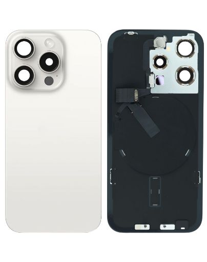 Picture of Back Glass (WHITE TITANIUM) (OEM Pull B Grade) with Frame and Wireless NFC Charging Flex and MagSafe Magnet for iPhone 15 Pro