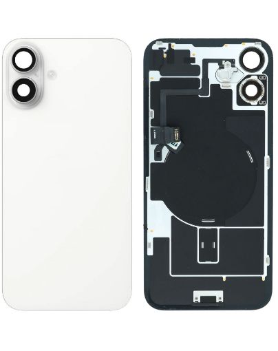 Picture of Back Glass (WHITE) (OEM Pull A Grade) with Frame and Wireless NFC Charging Flex and MagSafe Magnet for iPhone 16 Plus