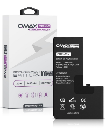 Picture of QMAX Prime Extended Capacity Replacement Battery for iPhone 11 Pro Max (Spot Weld NOT Required) (4450 mAH)