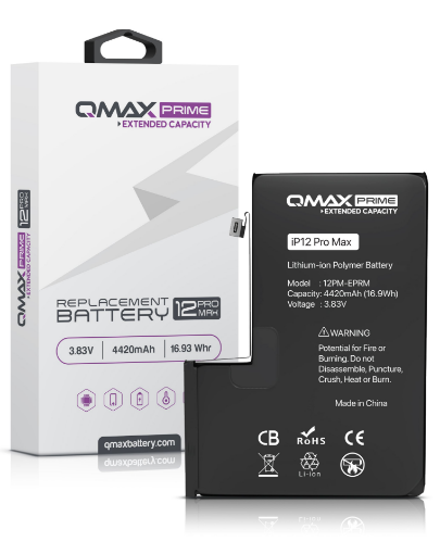 Picture of QMAX Prime Extended Capacity Replacement Battery for iPhone 12 Pro Max (Spot Weld NOT Required) (4420 mAH)