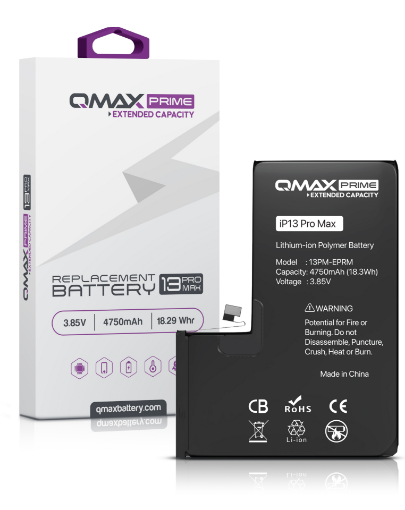 Picture of QMAX Prime Extended Capacity Replacement Battery for iPhone 13 Pro Max (Spot Weld NOT Required) (4750 mAH)
