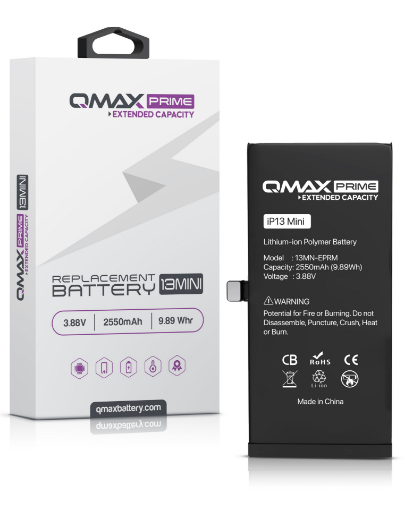 Picture of QMAX Prime Extended Capacity Replacement Battery for iPhone 13 Mini (Spot Weld NOT Required) (2550 mAH)
