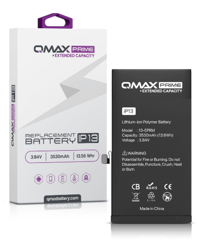 Picture of QMAX Prime Extended Capacity Replacement Battery for iPhone 13 (Spot Weld NOT Required) (3530 mAH)