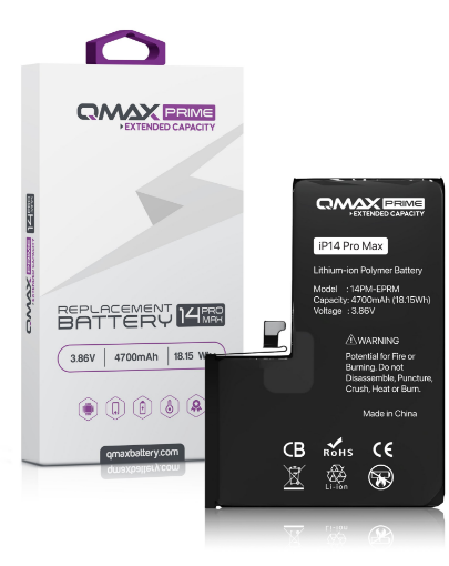 Picture of QMAX Prime Extended Capacity Replacement Battery for iPhone 14 Pro Max (Spot Weld NOT Required) (4700 mAH)