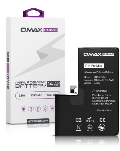 Picture of QMAX Prime Replacement Battery for iPhone 14 Pro Max (Spot Weld NOT Required) (4323 mAh)