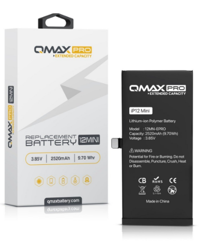 Picture of QMAX Pro Extended Capacity Replacement Battery for iPhone 12 Mini (2520 mAH)