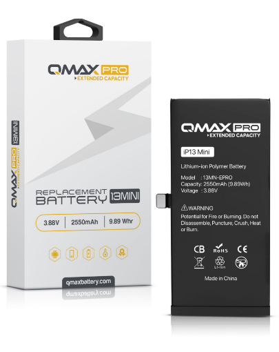 Picture of QMAX Pro Extended Capacity Replacement Battery for iPhone 13 Mini (2550 mAH)