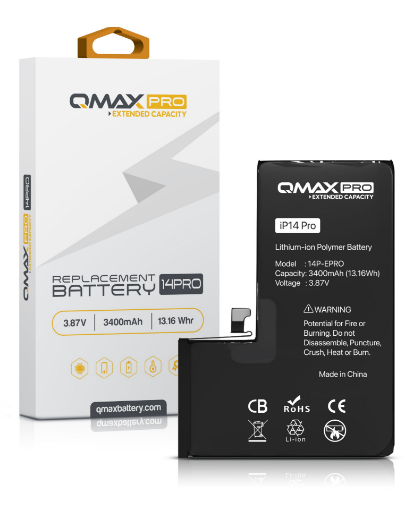 Picture of QMAX Pro Extended Capacity Replacement Battery for iPhone 14 Pro (3400 mAH)