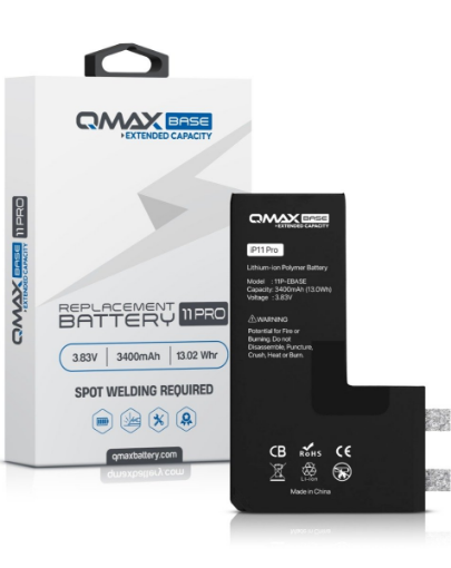 Picture of QMAX Base Extended Capacity Replacement Battery for iPhone 11 Pro (Spot Weld Required) (3400 mAH)