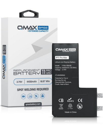Picture of QMAX Base Extended Capacity Replacement Battery for iPhone 11 Pro Max (Spot Weld Required) (4450 mAH)