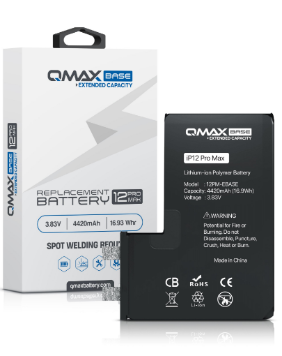 Picture of QMAX Base Extended Capacity Replacement Battery for iPhone 12 Pro Max (Spot Weld Required) (4420 mAH)