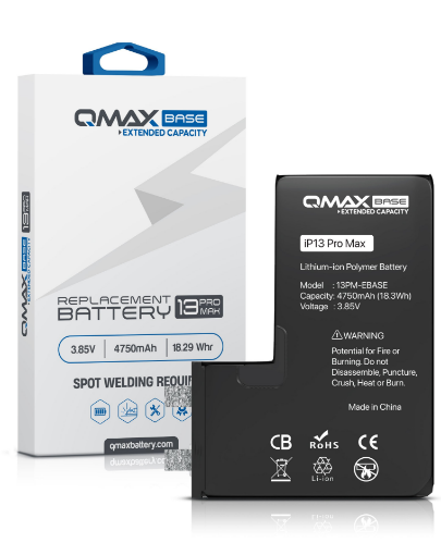 Picture of QMAX Base Extended Capacity Replacement Battery for iPhone 13 Pro Max (Spot Weld Required) (4750 mAh)