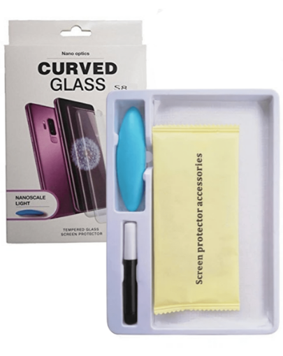 Picture of Full Glue Tempered Glass with Nano Liquid & Install Kit & UV Light for Galaxy S9 / S8 (Case Friendly / 3D / 1 Piece)