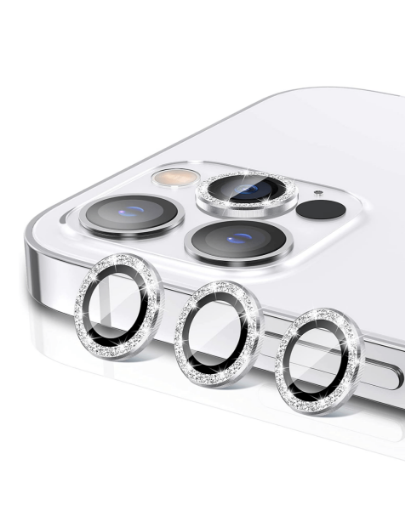 Picture of Glitter Diamond Camera Lens with HD Tempered Glass for iPhone 15 Pro / 15 Pro Max (WHITE)