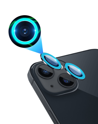 Picture of Glow in The Dark Camera Lens with HD Tempered Glass for iPhone 13 / 13 Mini (BLUE)