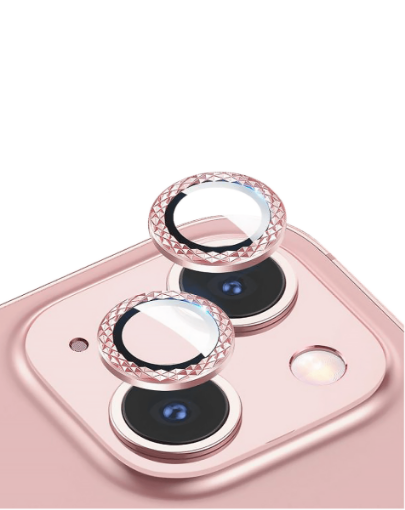 Picture of Iced Out Square Camera Lens with HD Tempered Glass for iPhone 13 / 13 Mini (PINK)