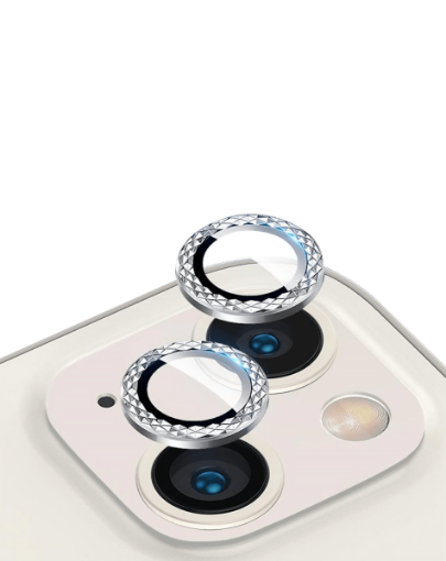 Picture of Iced Out Square Camera Lens with HD Tempered Glass for iPhone 13 / 13 Mini (WHITE)