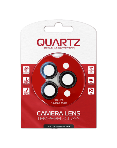 Picture of QUARTZ HD Tempered Glass (BLACK) with Glitter Diamond Camera Lens for iPhone 14 Pro / 14 Pro Max Back Camera