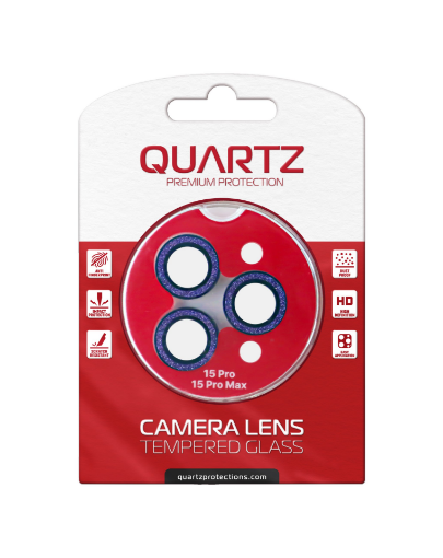 Picture of QUARTZ HD Tempered Glass (PURPLE) with Glitter Diamond Camera Lens for iPhone 15 Pro / 15 Pro Max Back Camera