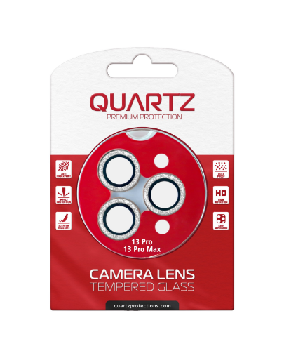 Picture of QUARTZ HD Tempered Glass (WHITE) with Glitter Diamond Camera Lens for iPhone 13 Pro Max / 13 Pro Back Camera