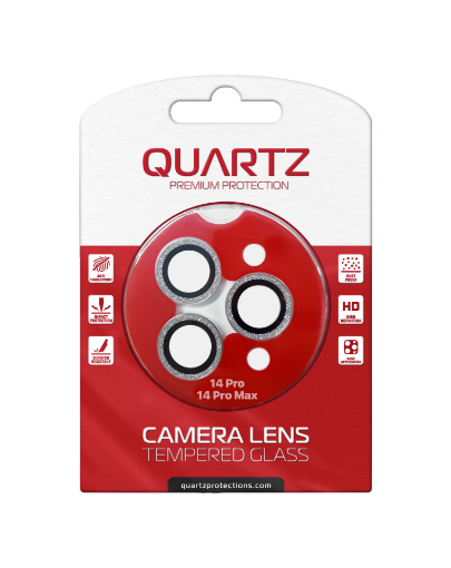 Picture of QUARTZ HD Tempered Glass (WHITE) with Glitter Diamond Camera Lens for iPhone 14 Pro / 14 Pro Max Back Camera