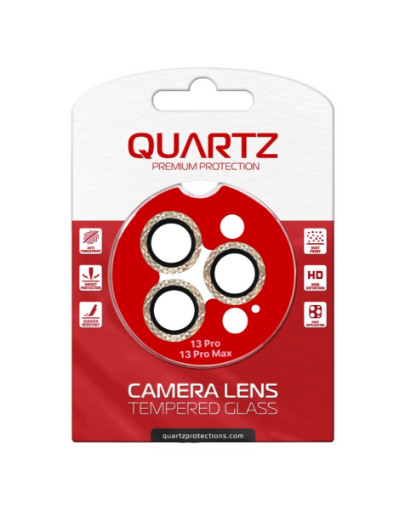 Picture of QUARTZ HD Tempered Glass with Iced Out Square Camera Lens for iPhone 13 Pro Max / 13 Pro Back Camera (GOLD)
