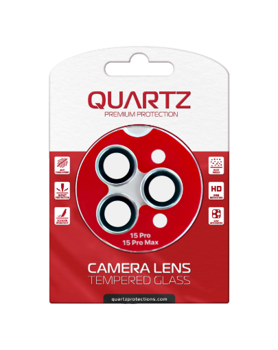 Picture of QUARTZ HD Tempered Glass with Metal Ring for iPhone 15 Pro / 15 Pro Max Back Camera (WHITE)