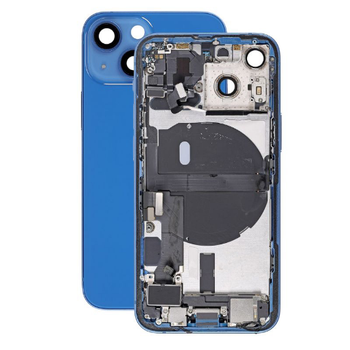 Picture of Back Housing Frame (BLUE) (US Version) (OEM Pull B Grade) with Small Components Pre-Installed for iPhone 13 Mini